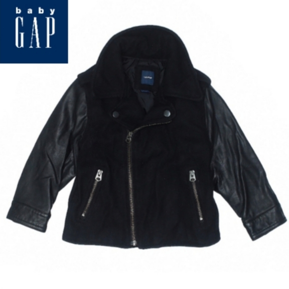 🏍️ Baby GAP Moto Faux Leather Wool Jacket 2 years - Picture 4 of 6